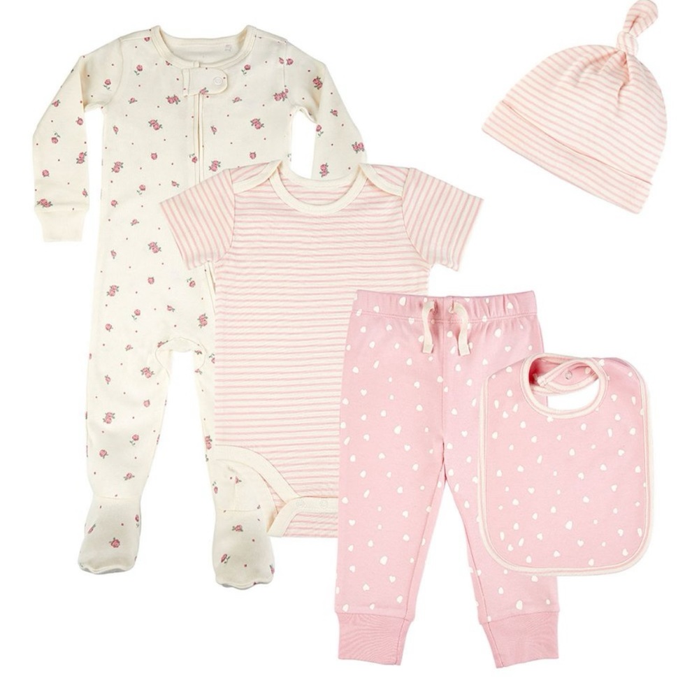 Members Mark 5- piece 100% Cotton Pink New Born Gift set.
